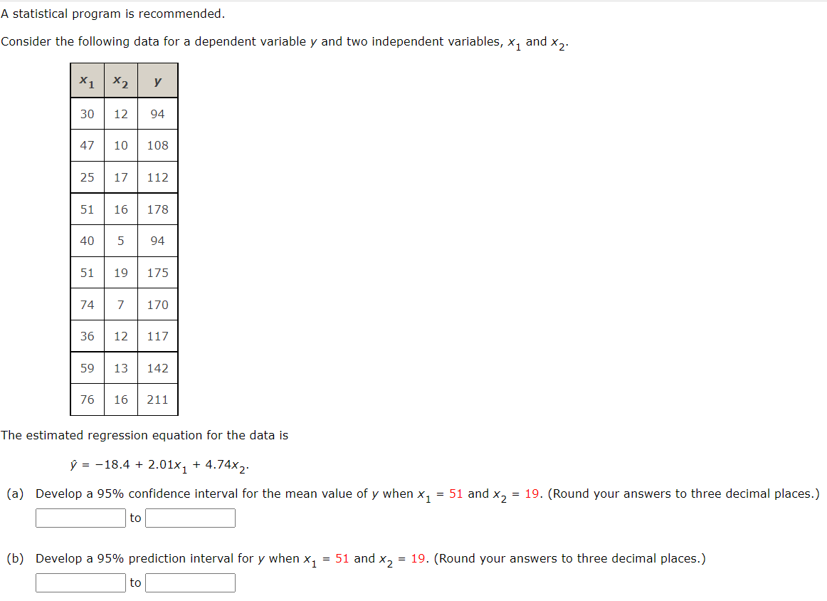 Solved A statistical program is recommended. Consider the | Chegg.com