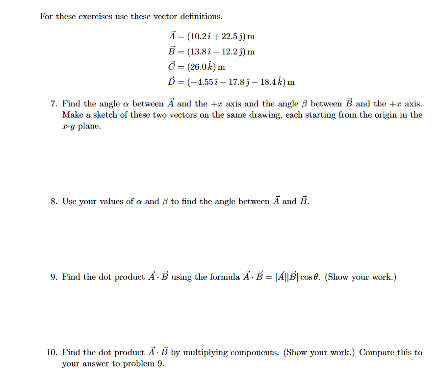 Solved For These Exercises Use These Vector Definitions Chegg Com