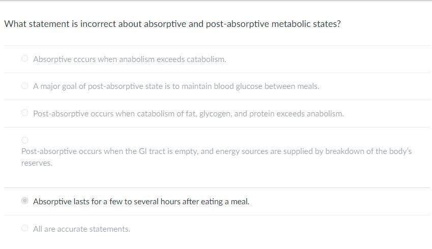 absorptive and postabsorptive state of metabolism