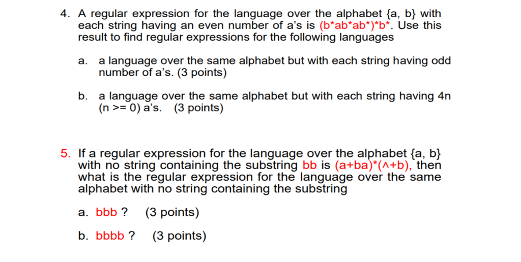 Solved 4. A Regular Expression For The Language Over The | Chegg.com