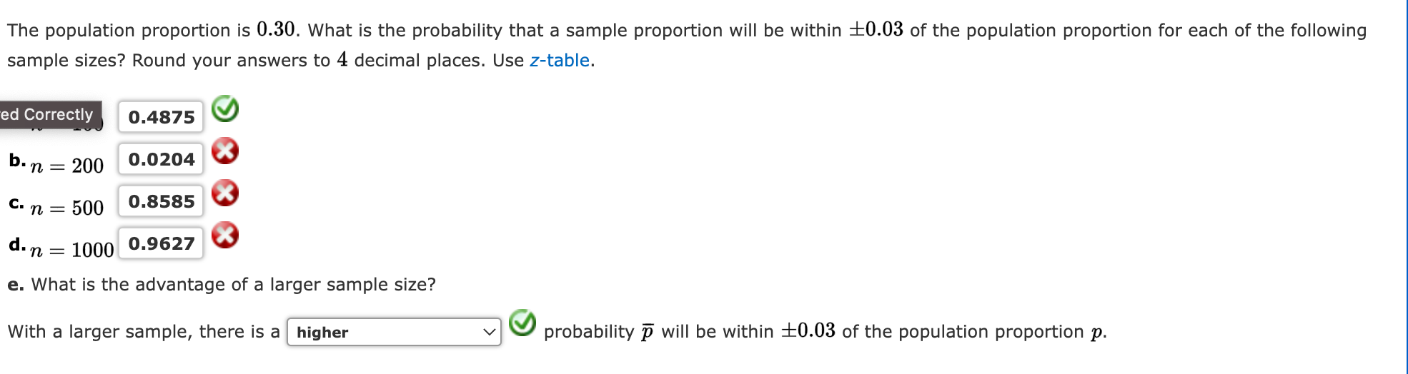 Solved The population proportion is 0.30 . What is the | Chegg.com