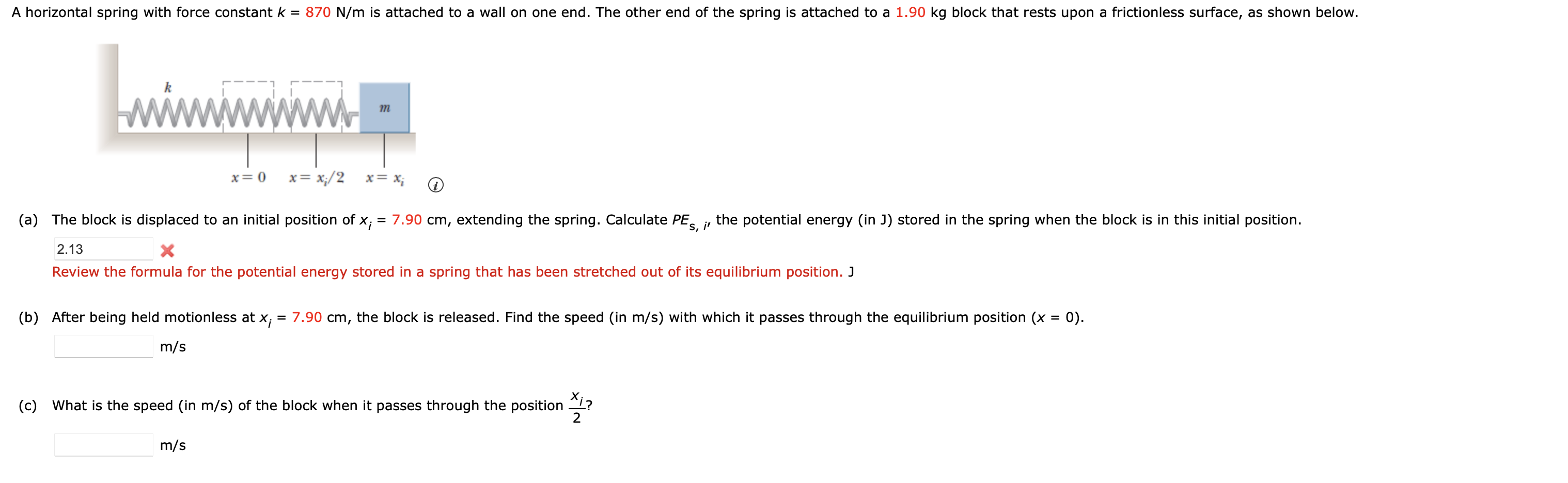 Solved A horizontal spring with force constant k = 870 N/m | Chegg.com