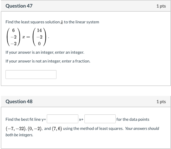 Solved Question 47 1 pts Find the least squares solution c | Chegg.com