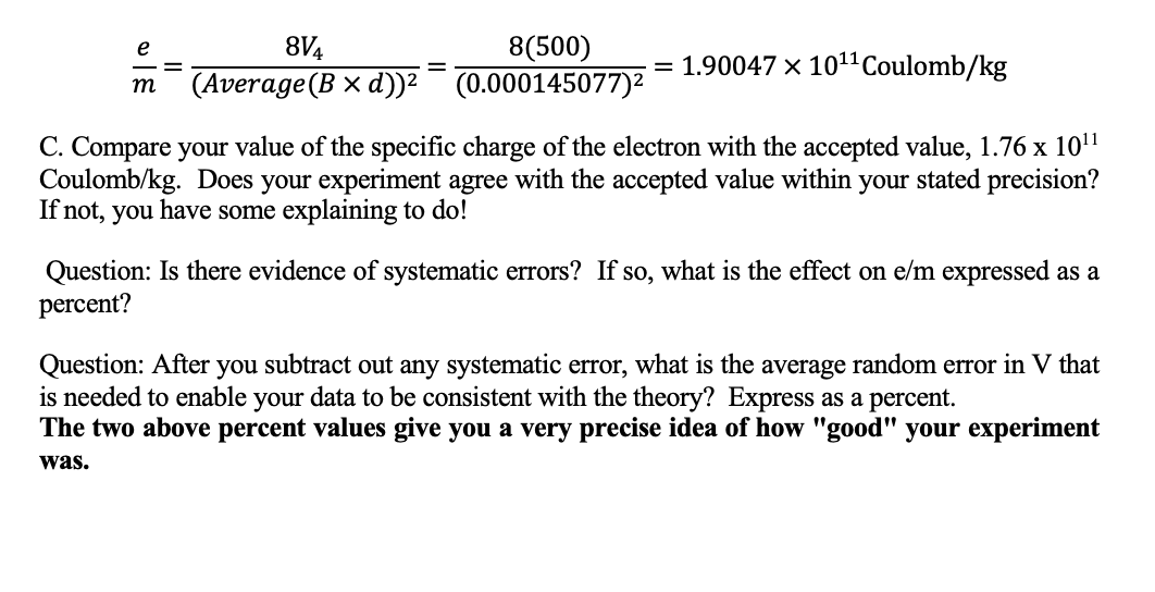 Solved LABORATORY EXERCISE # 24 The Specific Charge of the | Chegg.com