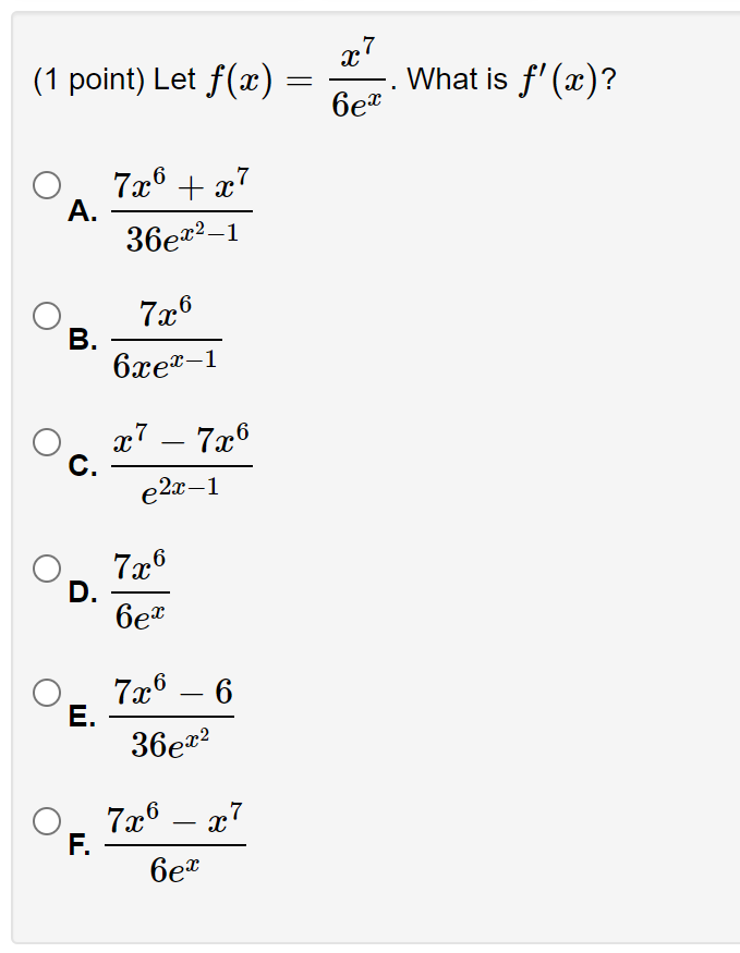 Solved 1 Point Let F X Ex What Is F−1 X A Xex−1 B