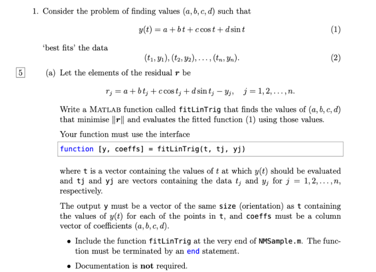 Solved 1. Consider The Problem Of Finding Values (a,b,c,d) | Chegg.com