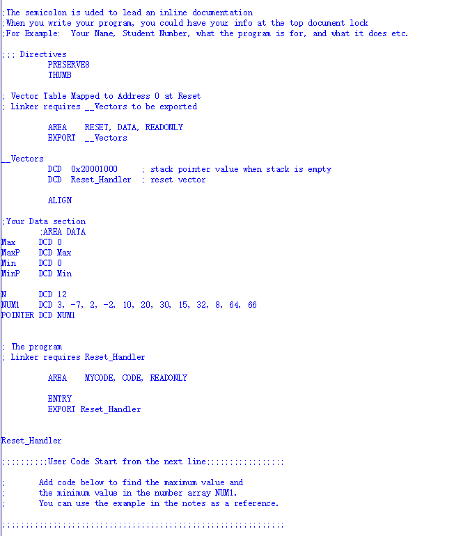 Write an ARM assembly language program MinMax.s to