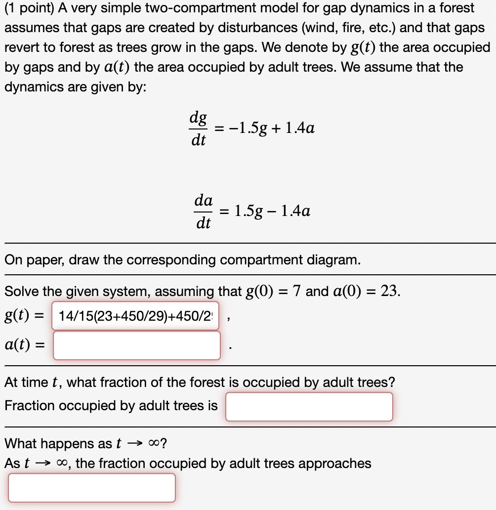 Solved (1 point) A very simple two-compartment model for gap | Chegg.com