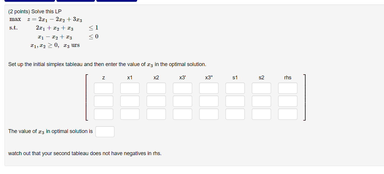 Solved 2 Points Solve This Lp Max Z 2x1 2x2 3x3 S T