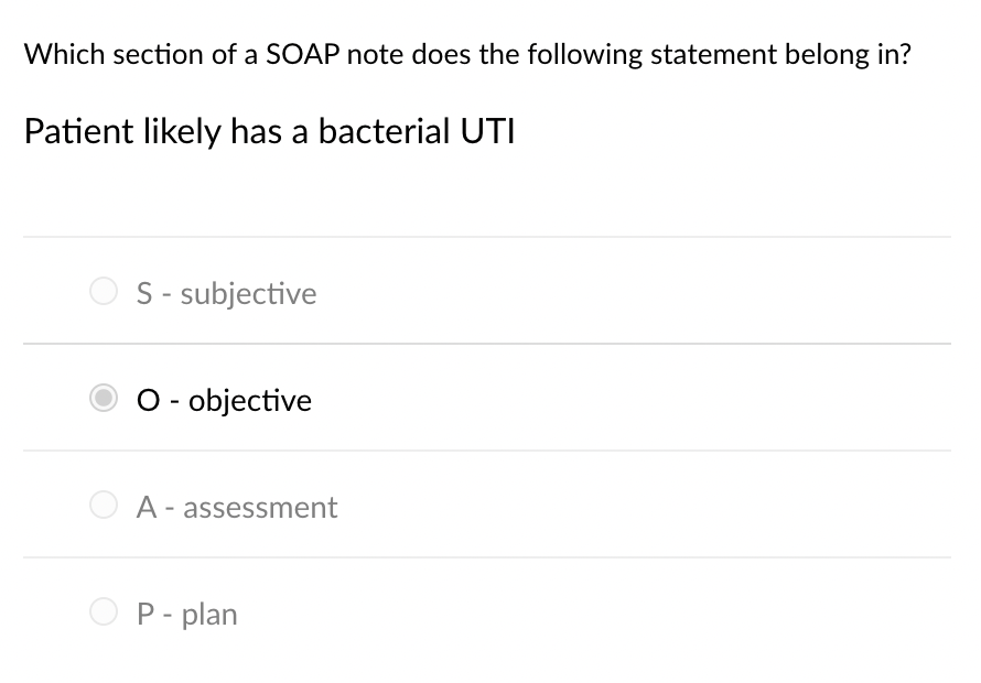 Solved Which section of a SOAP note does the following | Chegg.com