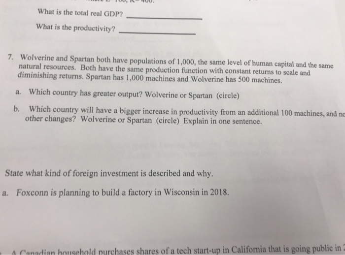 Solved What Is The Total Real GDP What Is The Productivity Chegg