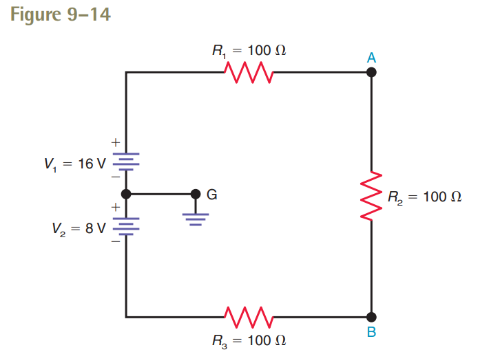 Solved In Fig. 9–14, solve for the voltages VAG and VBG . | Chegg.com