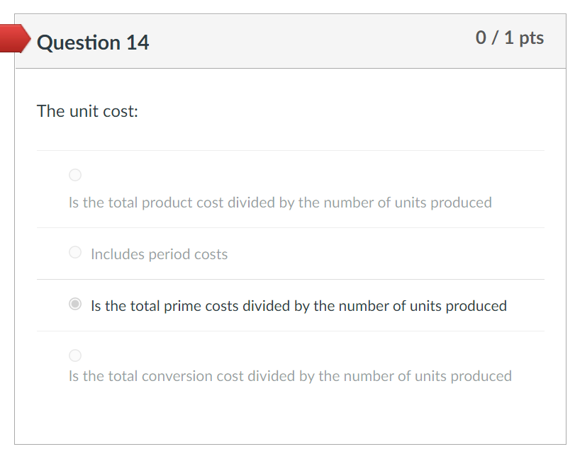 Solved Question 14 0 / 1 pts The unit cost: Is the total | Chegg.com