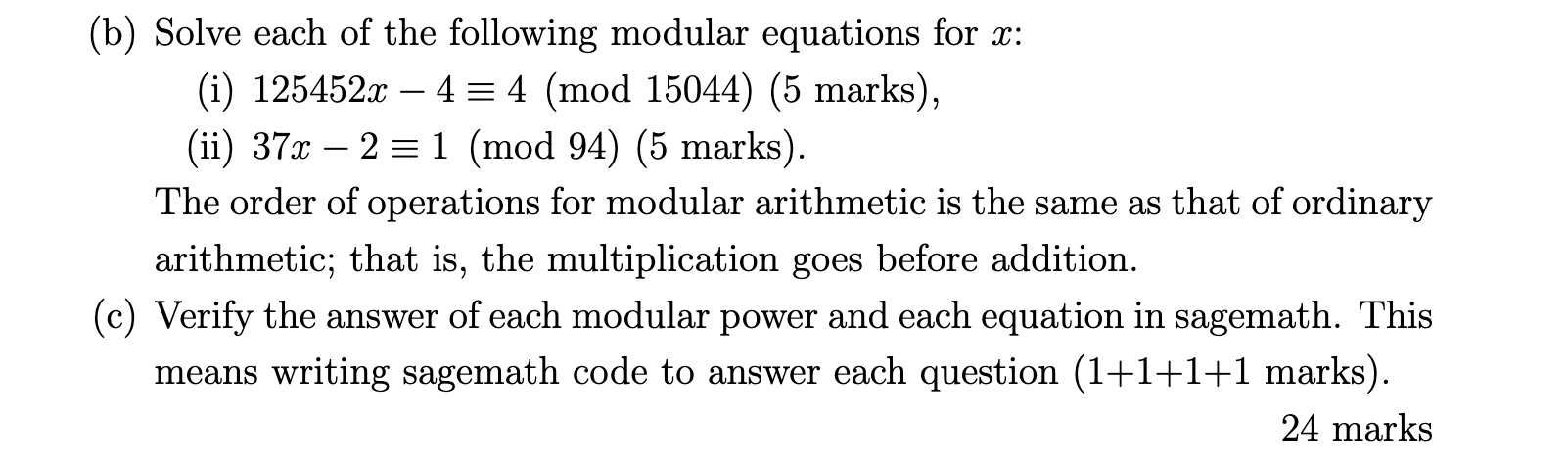 Solved (b) Solve each of the following modular equations for | Chegg.com