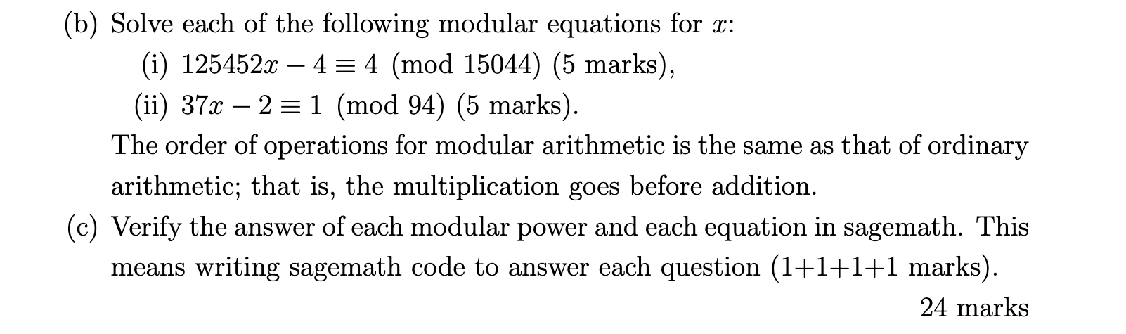 Solved 4. [12 marks] The Modular Operation x mod m = r