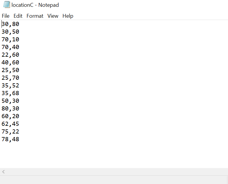location Notepad File Edit Format View Help 1,3 1,5