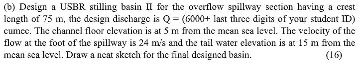 Solved (b) Design a USBR stilling basin II for the overflow | Chegg.com