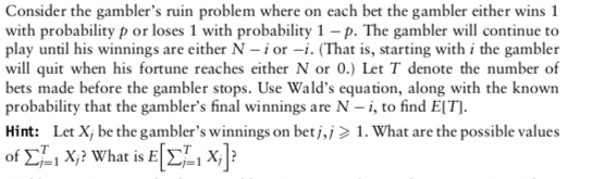 Solved Consider The Gambler's Ruin Problem Where On Each Bet | Chegg.com