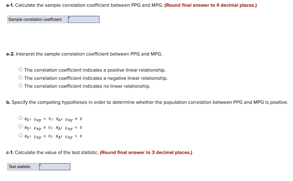Solved a-1. Calculate the sample correlation coefficient | Chegg.com