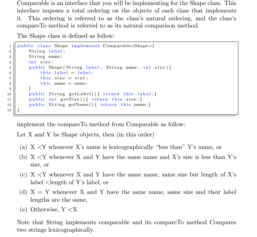 Solved Comparable is an interface that you will be | Chegg.com