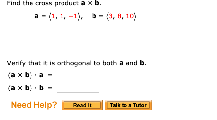 Solved Find the cross product a xb. a = (1, 1, -1), b = (3, | Chegg.com