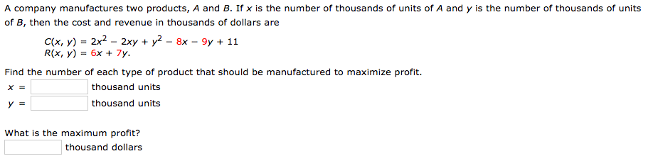 Solved A company manufactures two products, A and B. If x is | Chegg.com