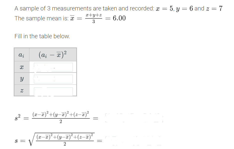Solved A sample of 3 measurements are taken and recorded x