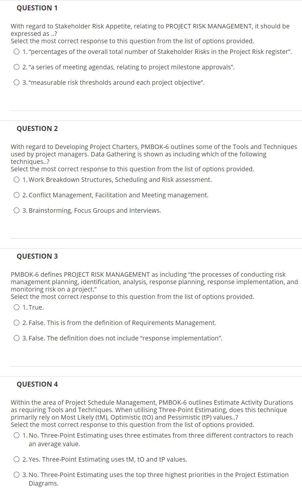 Solved QUESTION 1 With regard to Stakeholder Risk Appetite, | Chegg.com