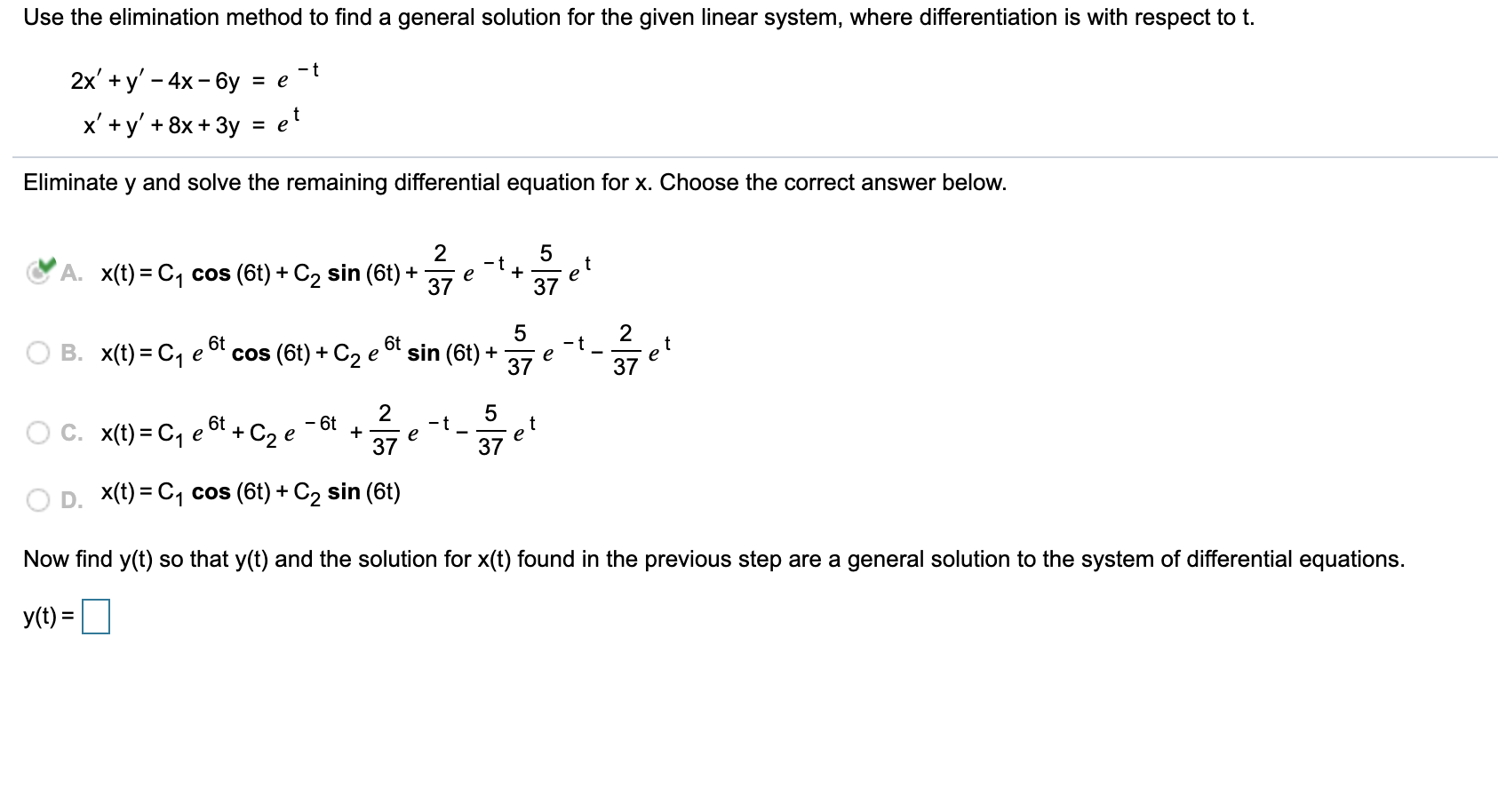 Solved Use the elimination method to find a general solution | Chegg.com