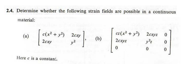 Solved 2.4. Determine whether the following strain fields | Chegg.com
