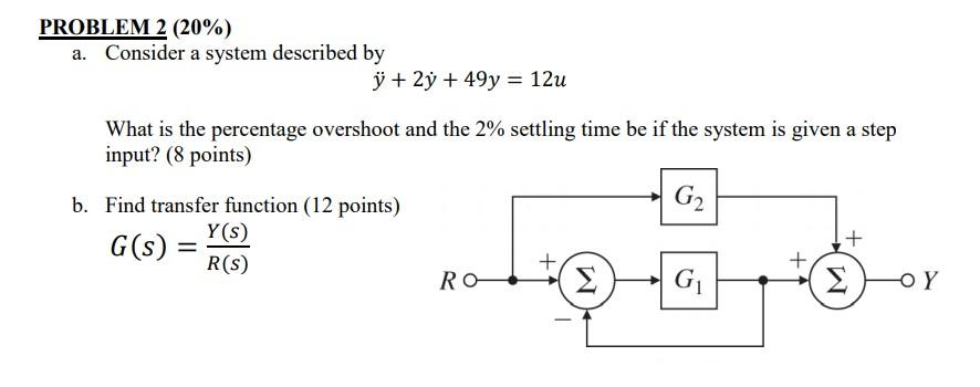 Solved PROBLEM 2 (20%) a. Consider a system described by ° + | Chegg.com