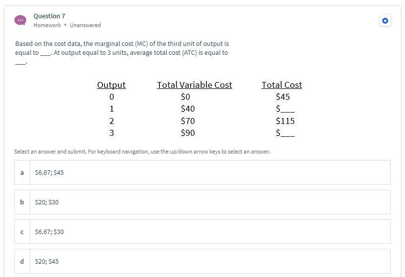 Solved Question 6 Homework. Unanswered Based on the cost | Chegg.com
