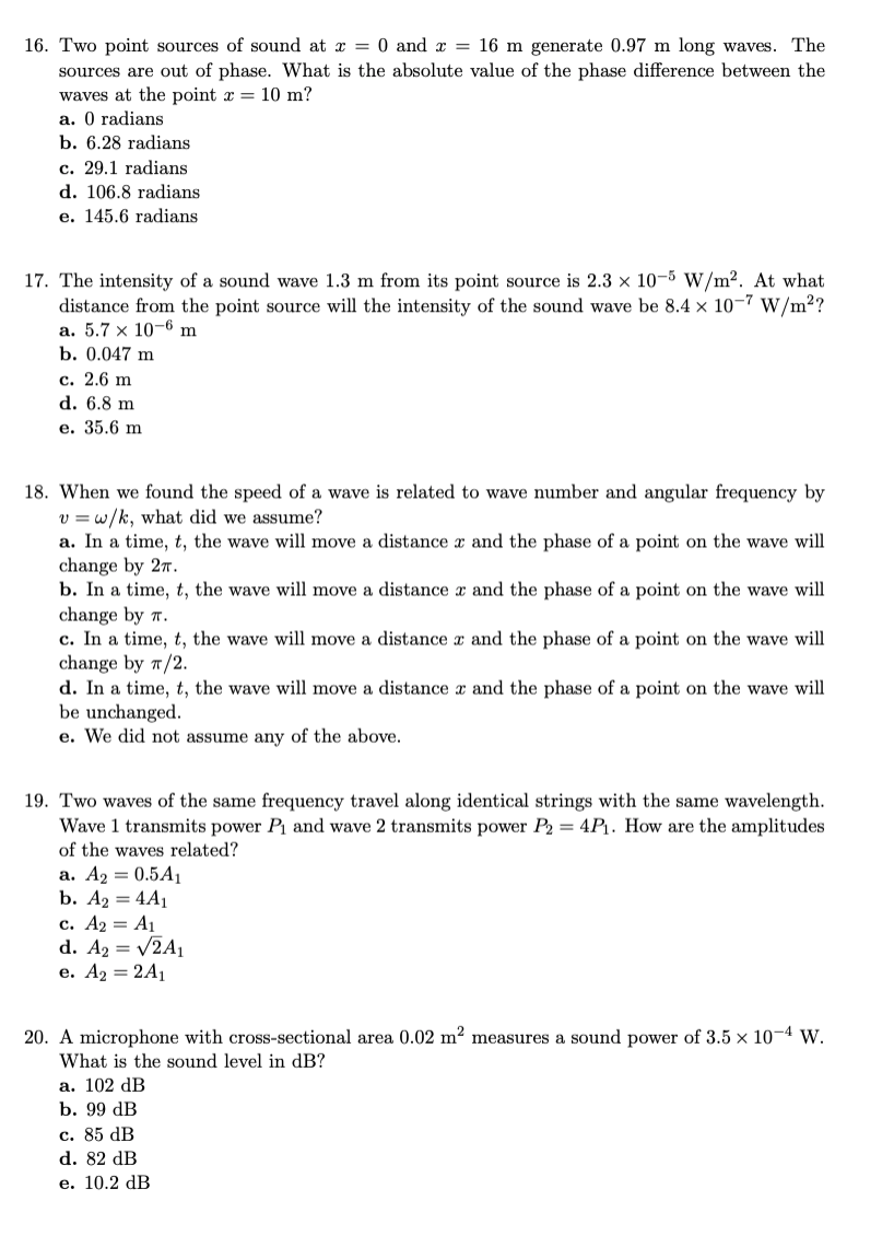 Solved 1. A traveling wave is described by the following | Chegg.com
