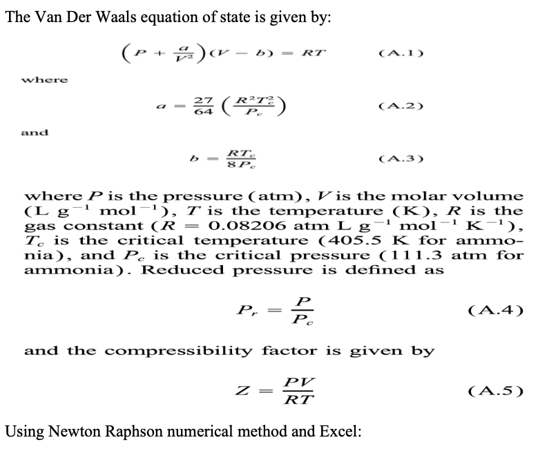 Solved The Van Der Waals equation of state is given by: | Chegg.com