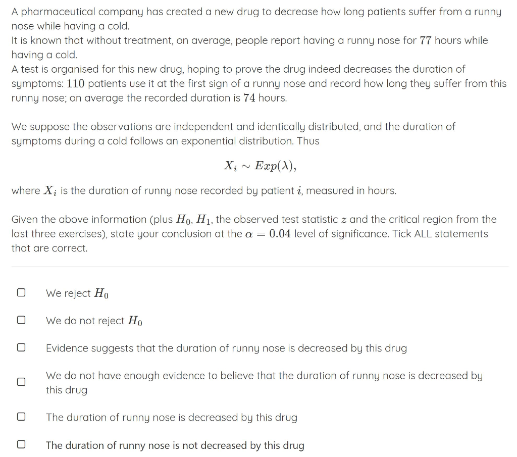 Solved A pharmaceutical company has created a new drug to | Chegg.com