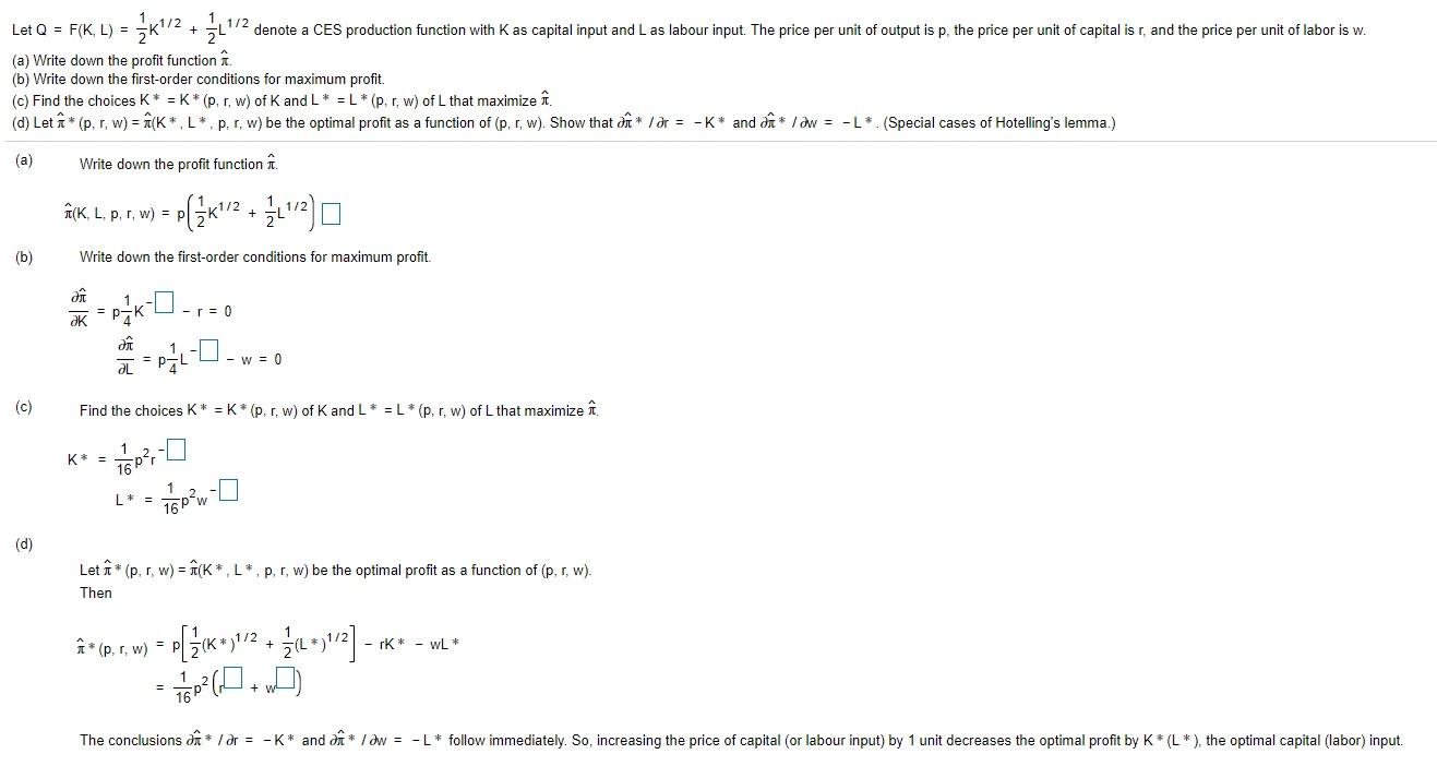 Solved 1/2 denote a CES production function with K as | Chegg.com