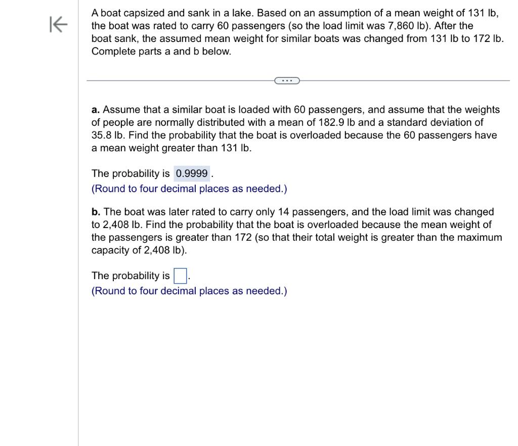 Solved A Boat Capsized And Sank In A Lake. Based On An | Chegg.com