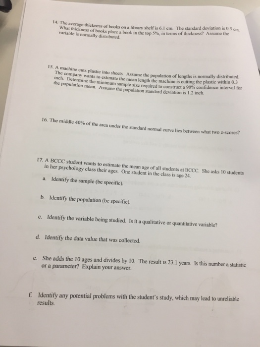 Solved 14. The average thickness of books on a library shelf