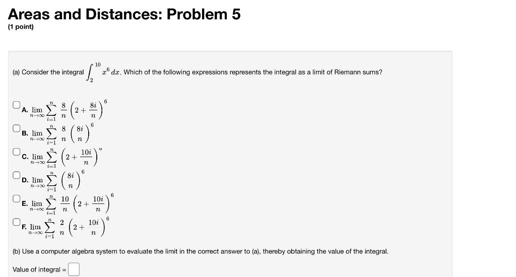 Solved Areas and Distances: Problem 5 (1 point) (a) Consider | Chegg.com