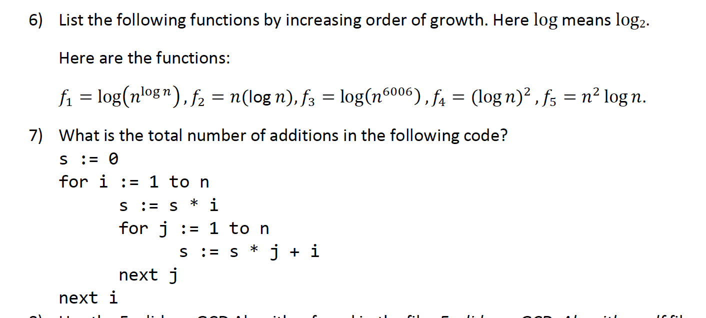 Solved 6) List The Following Functions By Increasing Order | Chegg.com