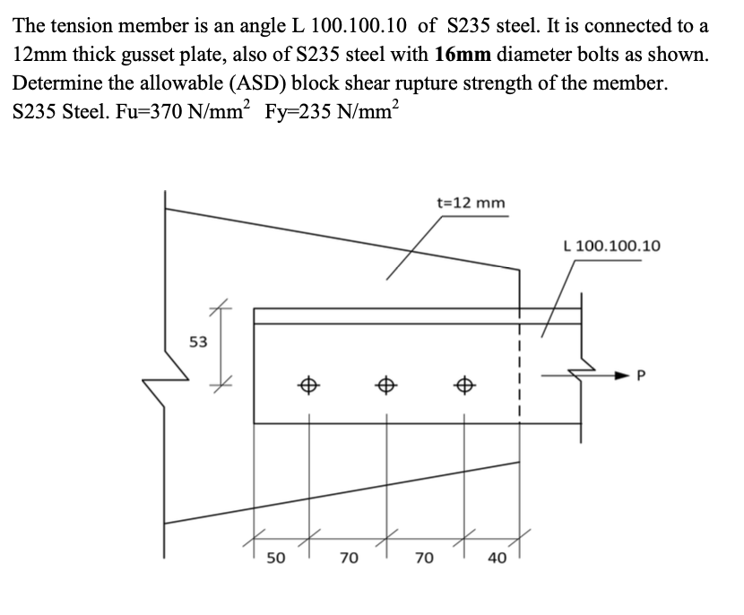 Solved The tension member is an angle L 100.100.10 of S235 | Chegg.com