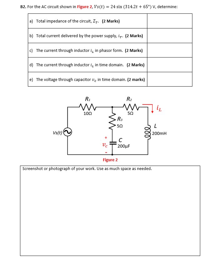 Solved B2. For the AC circuit shown in Figure 2, Vs(t) = 24 | Chegg.com