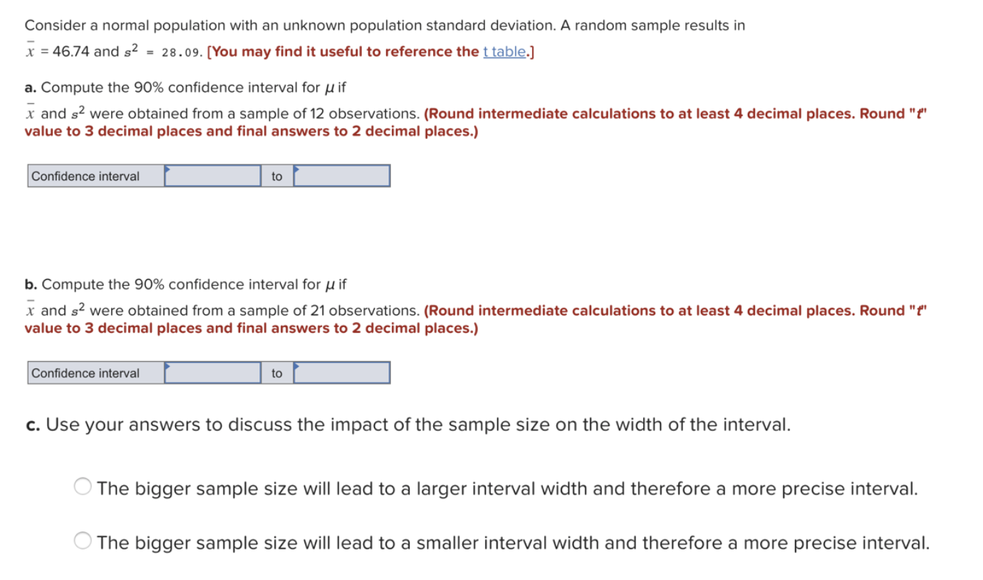 Solved Consider a normal population with an unknown | Chegg.com