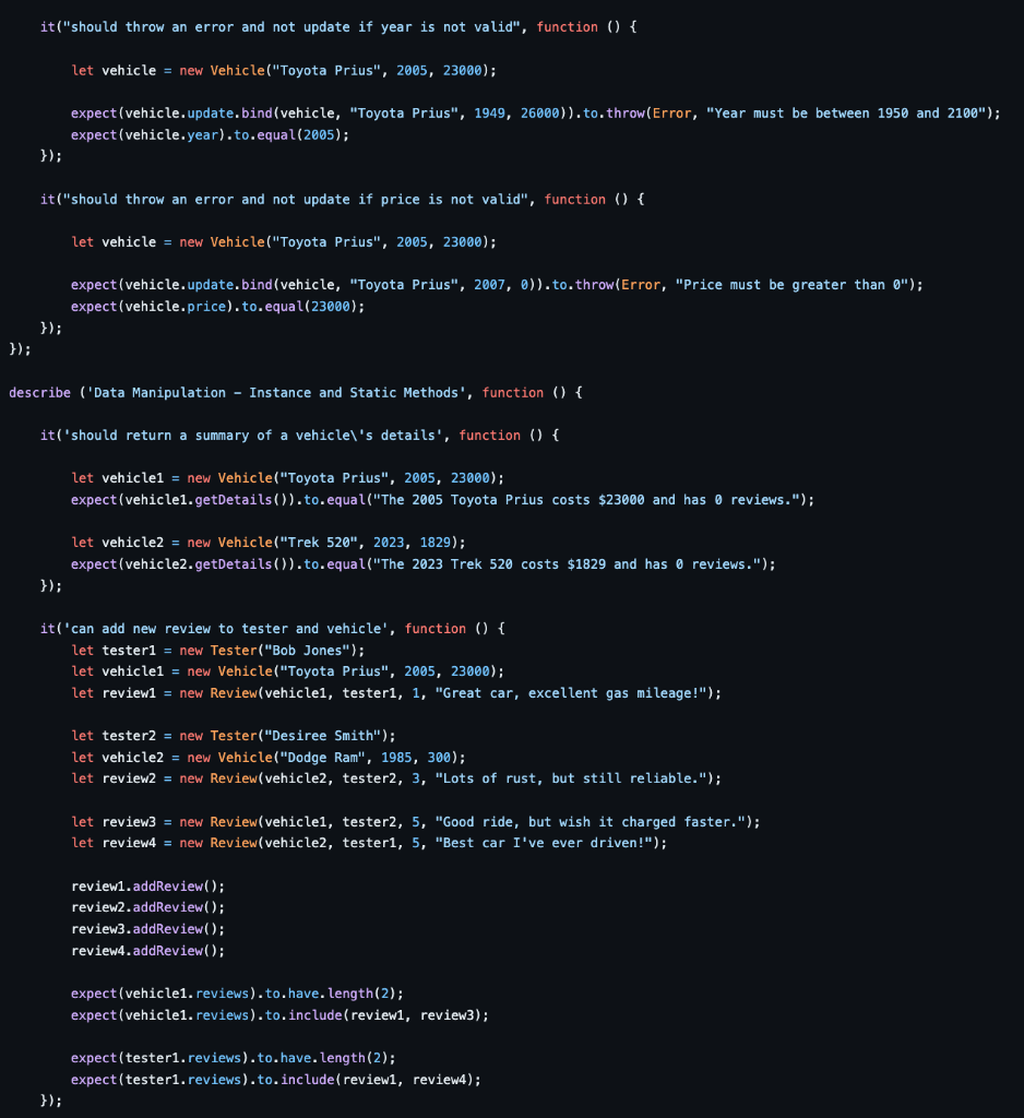 it(should throw an error and not update if year is not valid, function () \{
let vehicle \( = \) new Vehicle(Toyota Prius