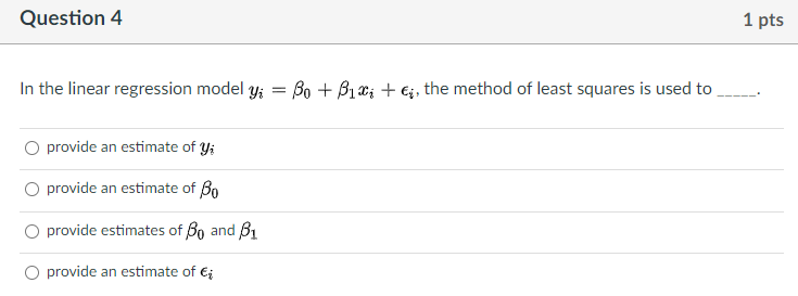 Solved Question 1 1 pts In the simple linear regression | Chegg.com