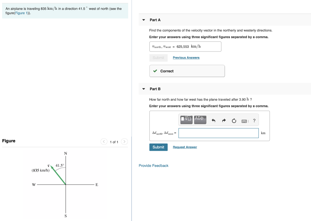 Solved An airplane is traveling 835 km/h in a direction 41.5 | Chegg.com