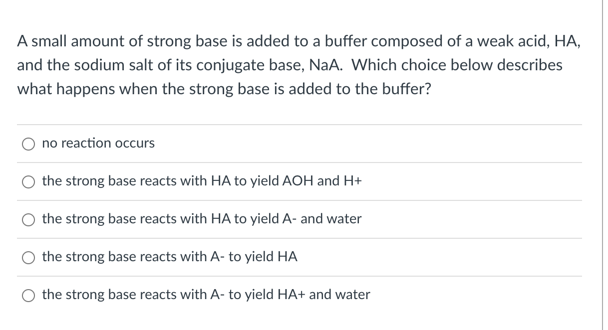 Solved A small amount of strong base is added to a buffer | Chegg.com