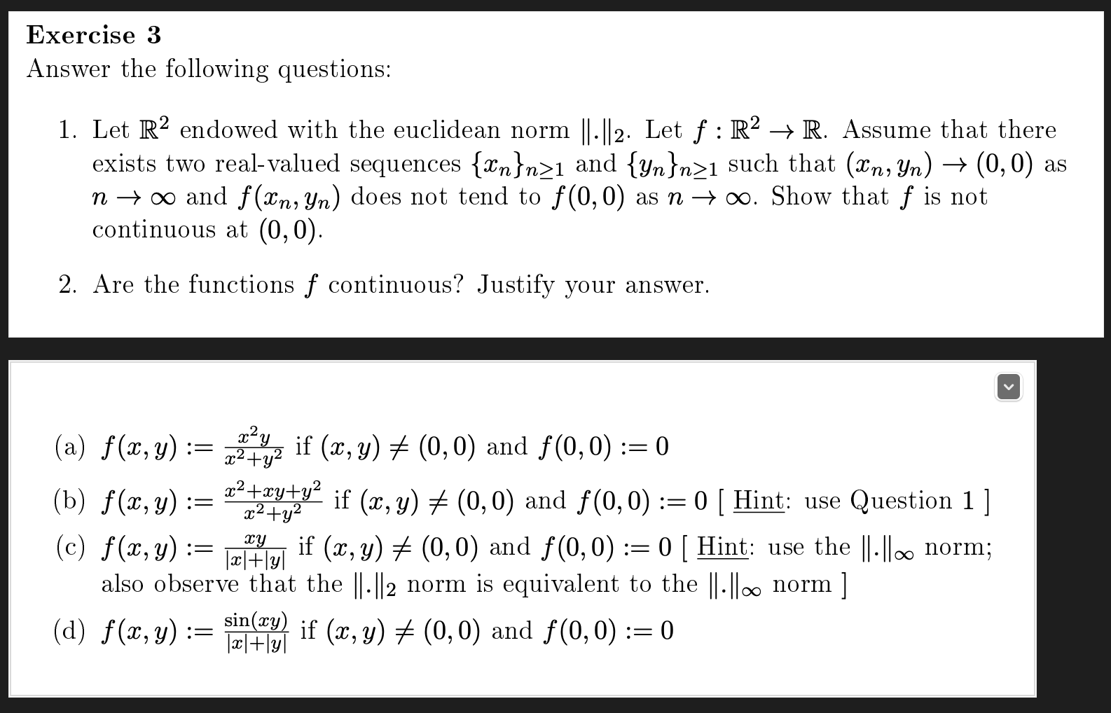 Solved * * * Advanced Calculus Normed Vector Spaces