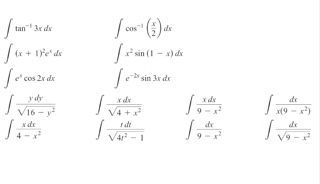 Solved ∫tan−13xdx∫cos−1(2x)dx ∫(x+1)2exdx∫x2sin(1−x)dx | Chegg.com