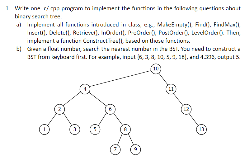 Solved 1. Write one.c/.cpp program to implement the | Chegg.com